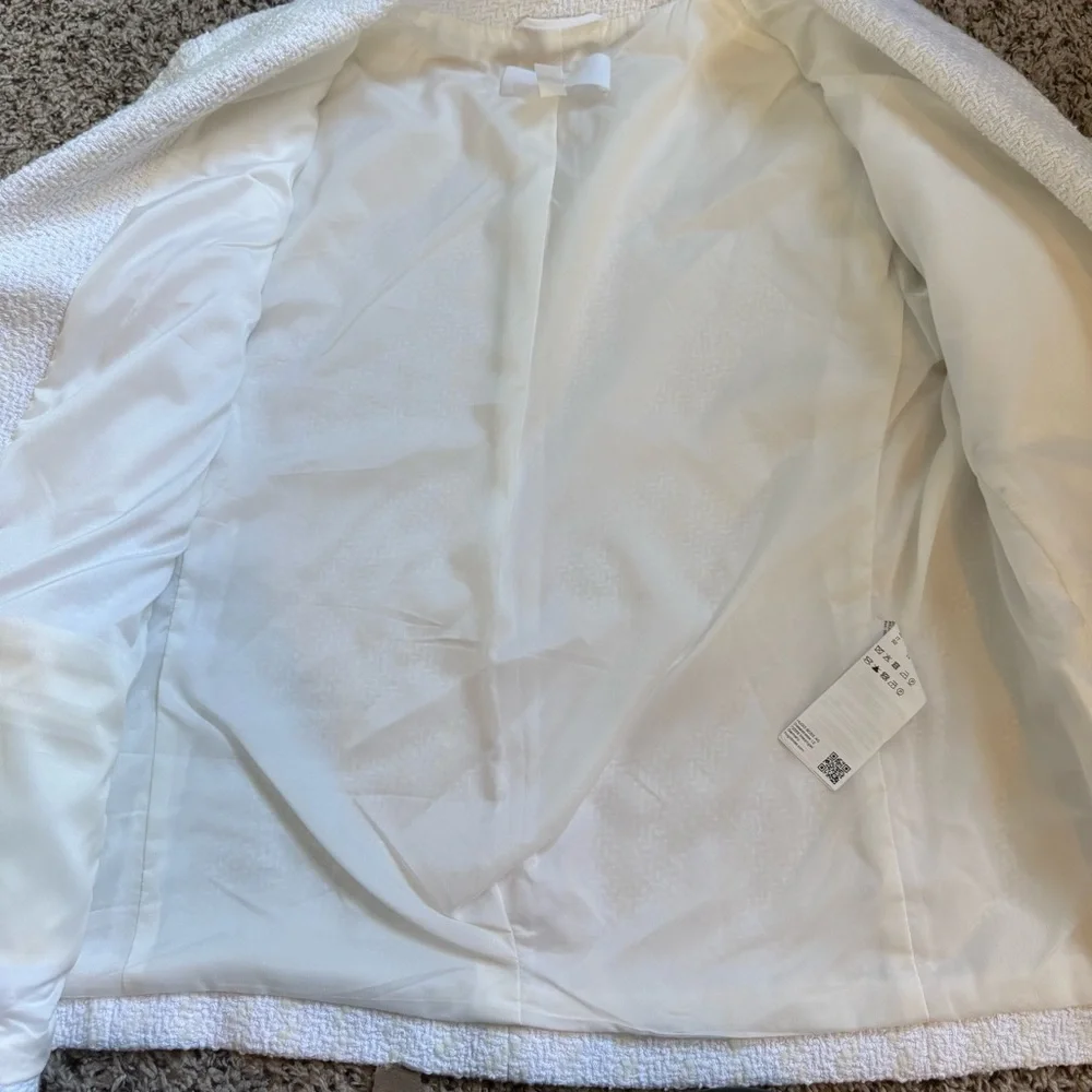 Hugo Boss BOSS White Cream Striped Tweed Blazer Womens Office Wear Womens Sz 14 - Picture 8 of 10